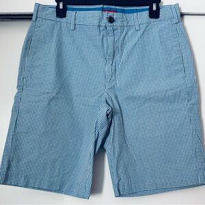 Izod Light Blue Gingham Flat Front Shorts